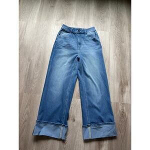 Halara Flex™ High Waisted Pockets Rolled Hem Wide Leg Washed Casual Jeans, Small